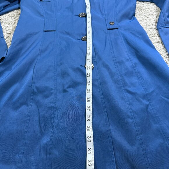 Guess Womens Blue Iridescent Button Trench Coat Luxury Old Money Preppy City M - Picture 6 of 8